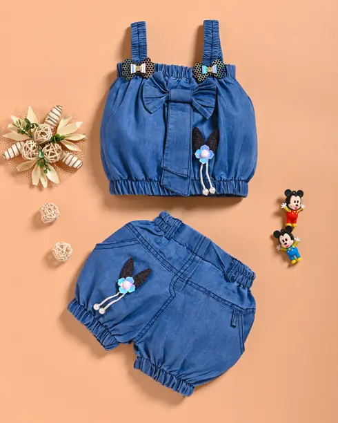 Baby Girls Party(Festive) Top Shorts  (blue)