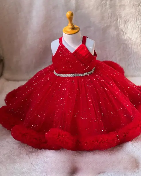 Elegant Red Baby Girl Party Frock